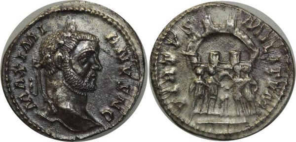 Roman coin Maximianus Argenteus Ticinum AD 294 Maximianus AVG VIRTVS MILITVM