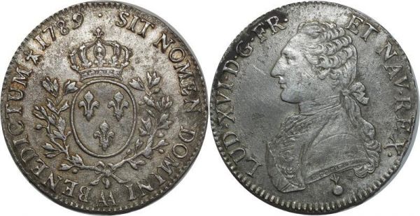 France Ecu Louis XVI 1789 AA Metz Argent Silver 