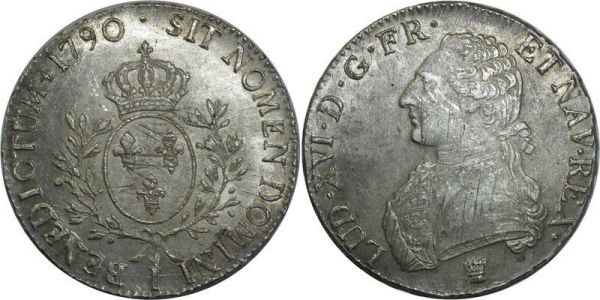 France Ecu Louis XVI 1790 I Liges Argent Silver SPL PCGS MS61