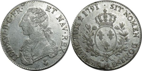 France Ecu Louis XVI 1791 AA Metz Argent Silver SUP 