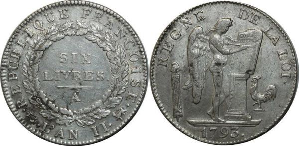 France Ecu 6 Livres Convention Louis XVI 1793 A Paris Argent Silver