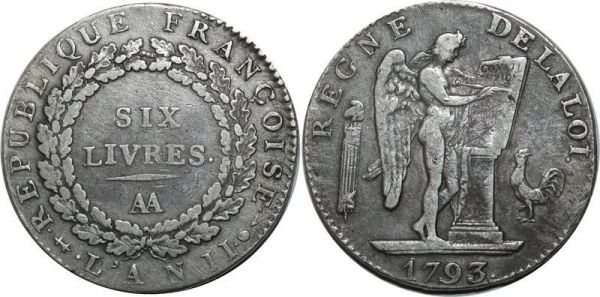 France Ecu 6 Livres Convention Louis XVI 1793 AA Metz Argent Silver 