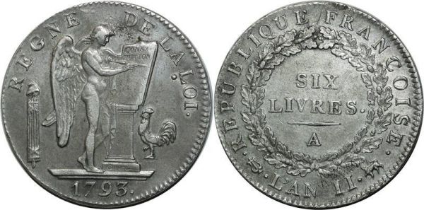 France Ecu 6 Livres Convention Louis XVI 1793 A 2e Argent Silver