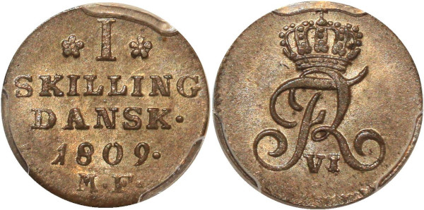 Denmark 1 Skilling Rigsmønt 1809 PCGS MS64 Silver 