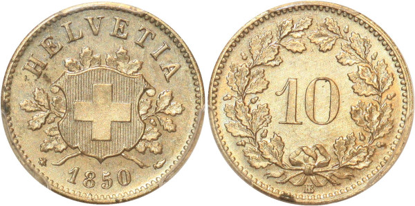 Switzerland rare 10 Rappen 1850 BB Strasbourg PCGS MS64 Silver 