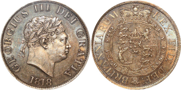 UK scarce Half Crown George III 1818 silver PCGS MS63