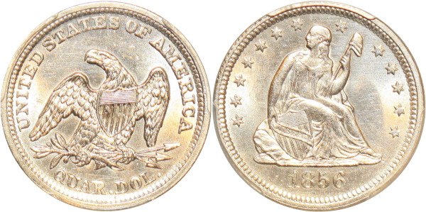 USA rare Liberty Seated Quarter 25 Cents 1856 UNC !!! Silver 