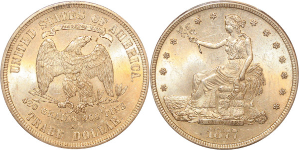 USA rare Trade Dollars 1877 S San Francisco PCGS MS62 Silver