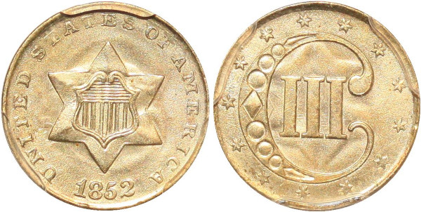 USA rare Star 3 Cents Silver 1852 UNC !! 