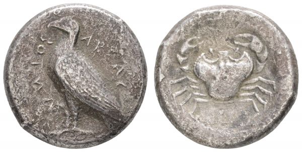 Griechen Sicilia Akragas AR Tetradrachme 472-413 v.u.Z. Av.: Adler nach links, Rv.: Krabbe  SNG ANS 967 SNG Cop. 41 BMC 37 16.71 g. ss