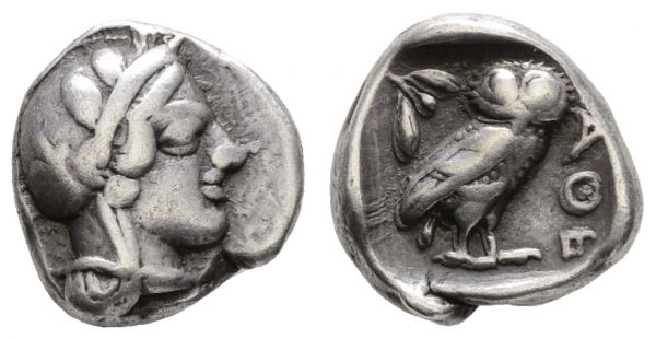 Griechen Attika Athen AR Drachme 454-404 v.u.Z. Av.: Athenakopf mit attischem Helm, Rv.: Eule, dahinter Olivenzweig  Kroll 10 4.25 g. ss