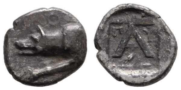 Griechen Peloponnesus Argolis AR Tetrobol nach 343 v.u.Z. Argos Av.: Wolfprotom, Rv.: In Incusum A  BMC 79 SNG Cop. 36 2.48 g. fast ss