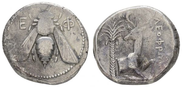 Griechen Ionia Ephesos AR Tetradrachme 394-295 v.u.Z. Av.: Biene, Rv.: Hirschkuh, dahinter Dattelpalme, Beamter Leoph (?, Rest undeutlich)  14.91 g. ss