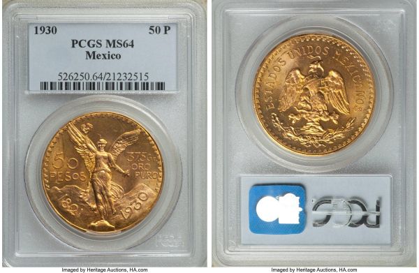 Lot 32666 > Estados Unidos gold 50 Pesos 1930 MS64 PCGS, Mexico City mint, KM481. AGW 1.2057 oz. 