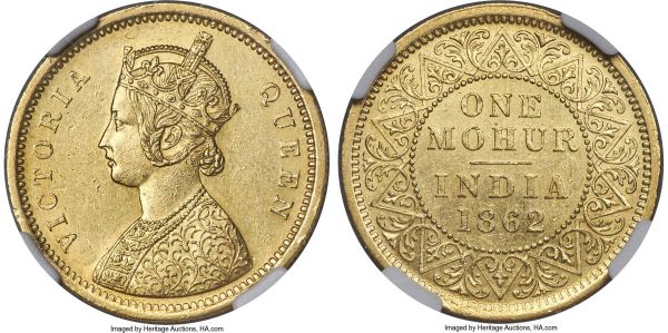 Lot 30424 > British India. Victoria gold Mohur 1862-(c) MS61 NGC, Calcutta mint, KM480, Fr-1598. 
