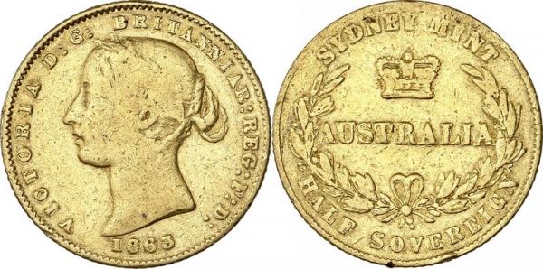 Rare Australia 1/2 Sovereign Victoria 1863 Or Gold -> Make Offer