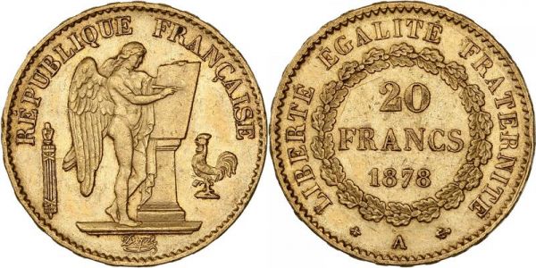 France 20 Francs Genie 1878 A Paris Or Gold AU -> Make Offer