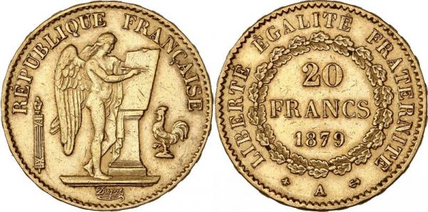 France 20 Francs Genie 1879 A Paris Or Gold AU -> Make Offer