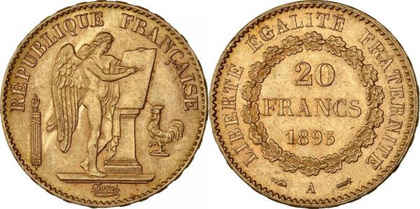 France 20 Francs Genie 1895 A Paris Or Gold AU -> Make Offer