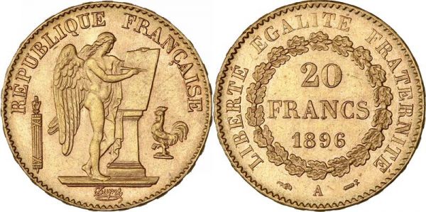 France 20 Francs Genie 1896 A Paris Or Gold UNC -> Make Offer