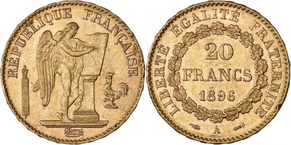 France 20 Francs Genie 1896 A Paris Or Gold AU -> Make Offer