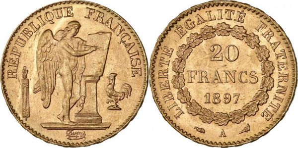 France 20 Francs Genie 1897 A Paris Or Gold AU -> Make Offer