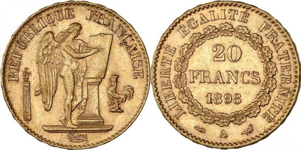 France 20 Francs Genie 1898 A Paris Or Gold AU -> Make Offer