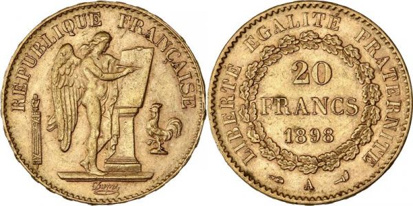 France 20 Francs Genie 1898 A Paris Or Gold AU -> Make Offer
