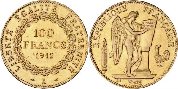 France 100 Francs Genie 1912 A Paris Or Gold UNC -> Make Offer