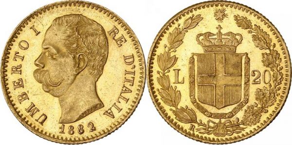 Italy 20 Lire Umberto I 1891 R Roma Or Gold UNC -> Make Offer