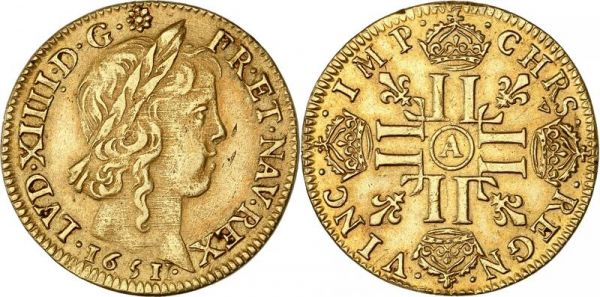 France Error Louis d'or Louis XIV 5 numbers 16511 A Or Gold AU
