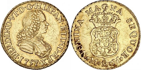 Mexico 2 Escudo Fernando VI 1757 Or Gold AU -> Make Offer