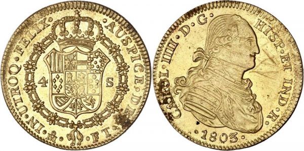 Mexico 4 Escudos Carlos IV 1803 Mo Or Gold AU -> Make Offer