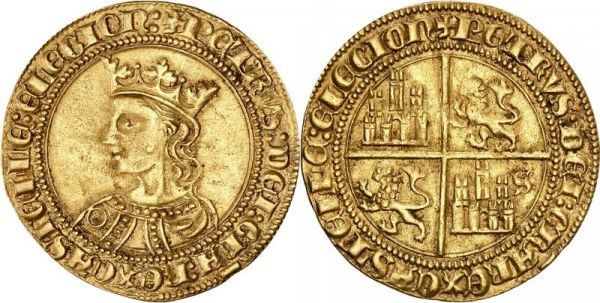 Spain Dobla 35 maravedís Pedro I 1350-1368 Sevilla Or Gold AU