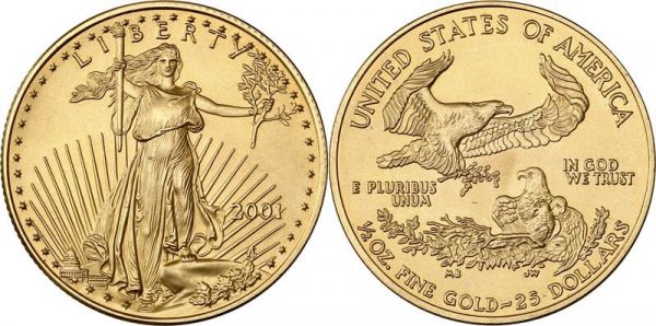 United States 25 Dollars Eagle 1/2 oz 2001 Or Gold UNC -> Make Offer