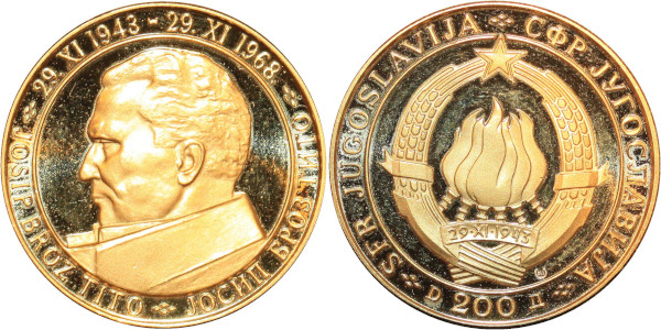 Yugoslavia Set 200 Dinara Tito Or Gold 1968 Proof BE