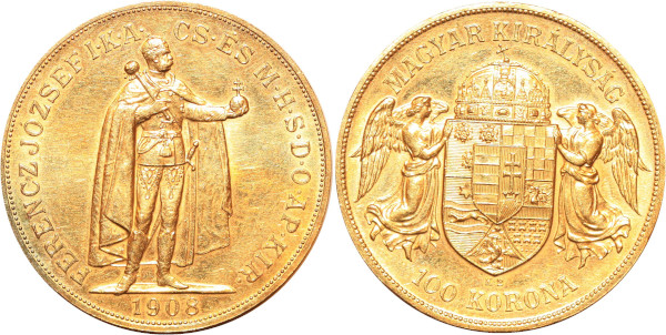 Hungary 100 Korona Franz Josef I 1908 KB Kremnitz Or Gold AU 