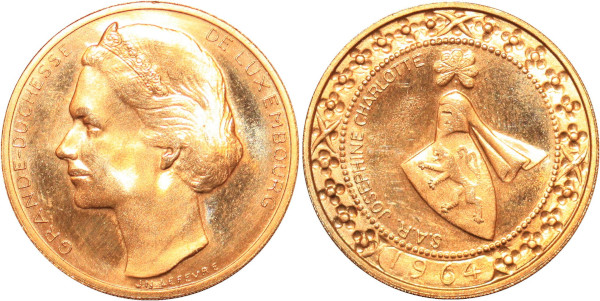 Luxembourg 40 Francs Grande Duchesse Josephine Charlotte 1964 Or Gold BU