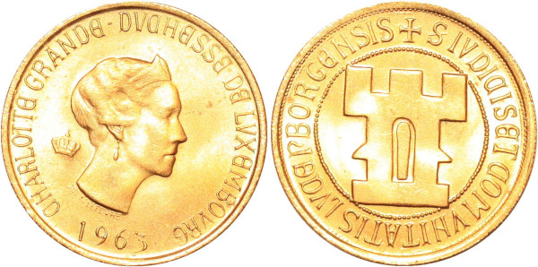 Luxembourg 20 Francs Grande Duchesse Charlotte 1963 Or Gold BU