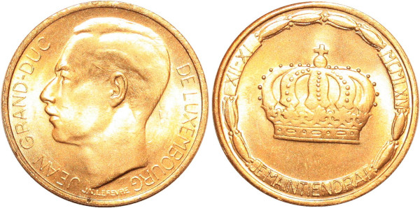 Luxembourg 20 Francs Jean Grand Duc 1964 Or Gold BU