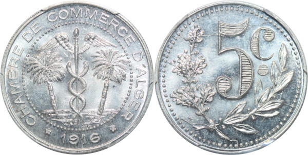 Algeria Colonies 5 Centimes Commerce Alger 1916 PCGS MS65