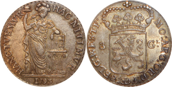 Netherlands Utrecht 3 Gulden West Friesland 1793 Silver PCGS MS62