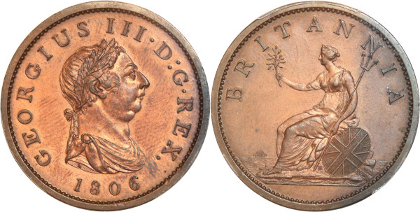 United Kingdom Penny George III 1806 PCGS UNC RED