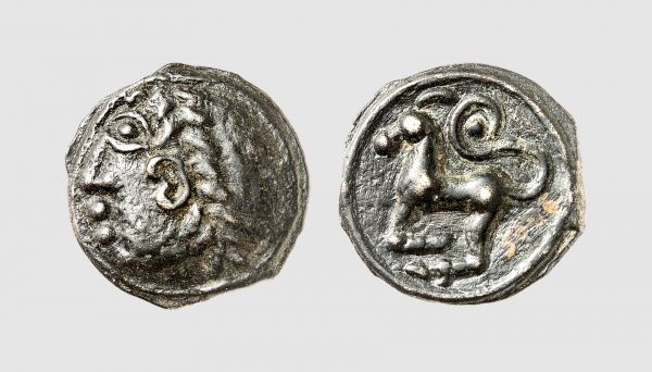 Gallia. Sequani. 1st century BC. Æ Potin (5.13g, 3h). DT 3095; LT 5390. Lovely dark patina. Inventory number on reverse. Choice extremely fine. From a private collection; former Johns Hopkins University collection, Numismatic Fine Arts & Bank Leu 1984 (16 October) lot 45; former John Work Garrett (1872-1942) collection