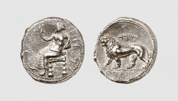 Persia. Mazaeus. Babylon. 331-328 BC. AR Tetradrachm (16.81g, 6h). Nicolet-Pierre M1; Sunrise 158. Old cabinet tone. Struck from usual worn dies. Good very fine. From a private collection; Alain Weil 1991 (17 November) lot 61