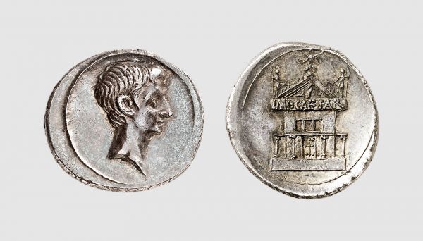 Empire. Augustus. Brundisium or Rome. 29-27 BC. AR Denarius (3.95g, 1h). Cohen 122; RIC 266. Very rare. Old cabinet tone. Exceptional for issue. One of the finest known. Choice extremely fine. From a private collection; acquired from Tradart, Brussels, 1988
 
 