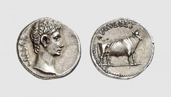 Empire. Augustus. Pergamum or Samos. 21-20 BC. AR Denarius (4.03g, 1h). RIC 475; Tradart 4.35 (this coin). Very rare. Old cabinet tone. Perfectly centered and struck. One of the finest known. Insignificant scratches under tone, otherwise, choice extremely fine. From a private collection; Tradart 1999 (9) lot 110; former Jane Allen (1908-1981) collection, Sotheby's 1983 (9 June) lot 250; former Virgil Michael Brand (1861-1926) collection; former Ernst Moritz Herzfelder (1865-1923) collection, Brüder Egger 1913 (43) lot 121