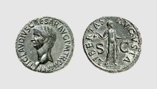 Empire. Claudius. Rome. AD 41-54. Æ As (11.45g, 6h). Cohen 47; RIC 113. Charming green patina. Choice extremely fine. From a private collection; Triton 2005 (8) lot 1096