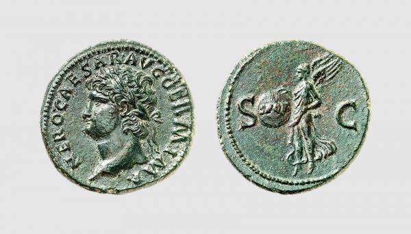 Empire. Nero. Rome. AD 64-65. Æ As (10.78g, 6h). Cohen 289; RIC 313. Lovely dark green patina. Choice extremely fine. From a private collection; Tradart 1993 (3) lot 201; Frank Sternberg 1986 (18) lot 428