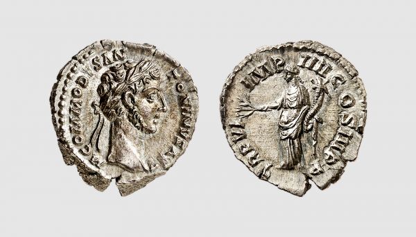 Empire. Commodus. Rome. AD 181. AR Denarius (3.69g, 12h). Cohen 806; RIC 17. Old cabinet tone. Lovely portrait. Choice extremely fine. From a private collection; Tradart 1992 (2) lot 200; Schweizerische Kreditanstalt 1986 (5) lot 446